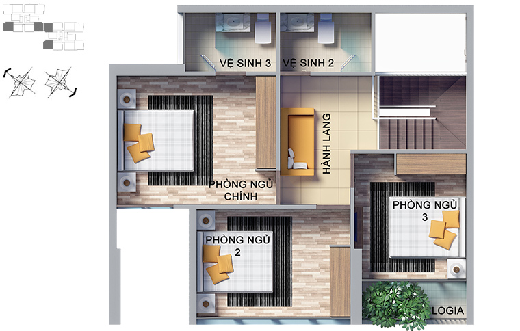 Mặt bằng căn hộ 4 phòng ngủ 166,7m2