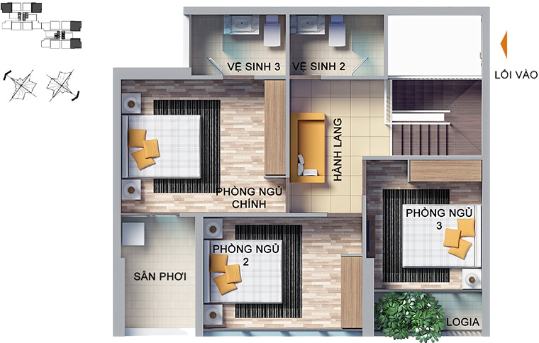 Mặt bằng căn hộ 4 phòng ngủ 166,7m2